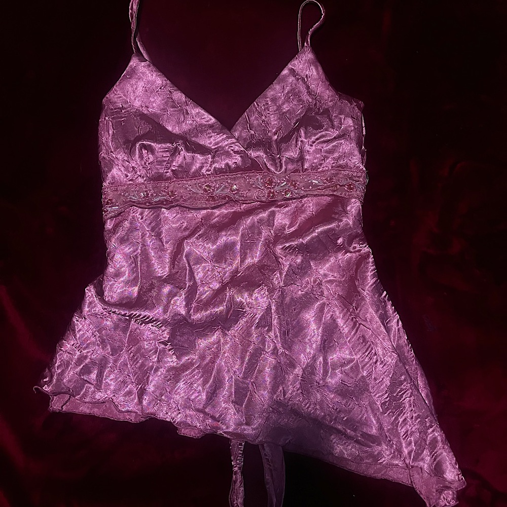 Gorgeous baby doll fairy pink beaded asymmetrical toptop